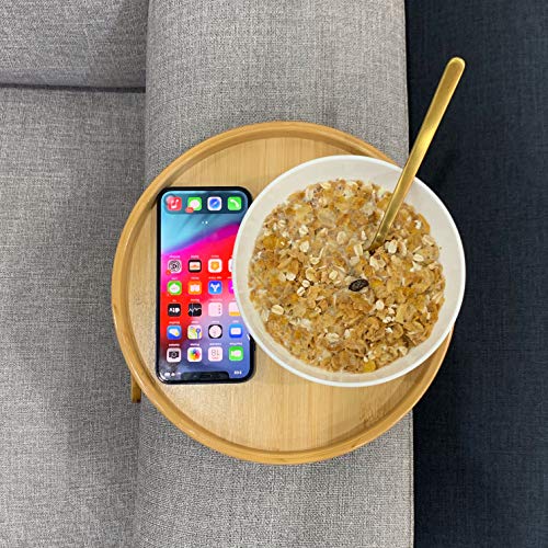 Xchouxer Side Tables Natural Bamboo Sofa Armrest Clip-On Tray, Ideal For Remote/Drinks/Phone (Round) #TOP2