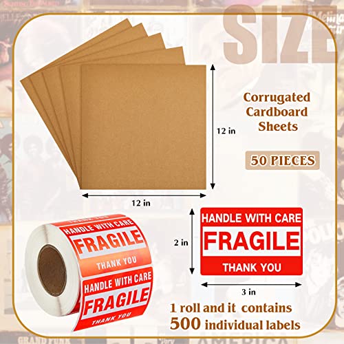 71 Pcs Vinyl Record Mailers Lp Shipping Boxes Set Include 20 Pcs 12.5" X 12.5" X 1" Cardboard Shipping Boxes 50 Kraft Brown Lp Record Pads 1 Roll Fragile Stickers For Small Business Shipping Records #TOP2