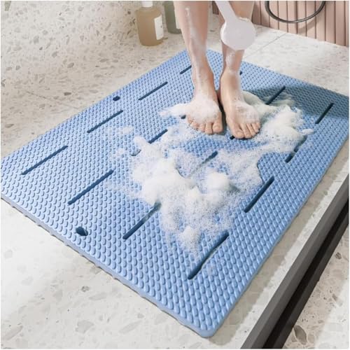 kxptso 浴室用滑り止めマット 大判 風呂・バスルーム・シャワールーム用 転倒防止 柔軟快適 抗菌防カビ 速乾 マッサージ機能付き 家庭用 介護用 シンプル すのこマット 素材 (ブルー,85*60*2cm)