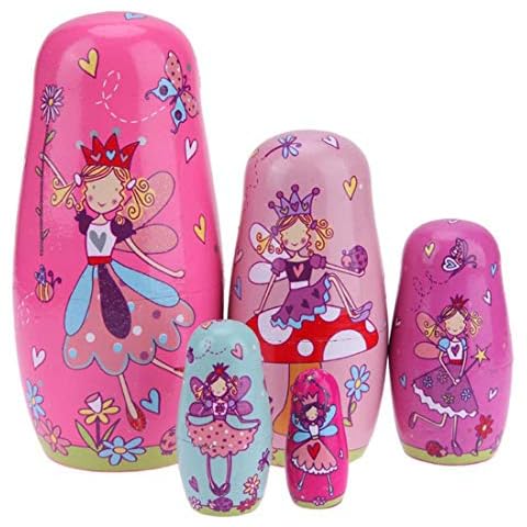 Konrisa Nesting Dolls 5 Piece Set Cute Angel Elf Matryoshka Dolls Handmade Wooden Figurines Stacking Toys for Kids Adult Boys Girls New Year Birthday Cover