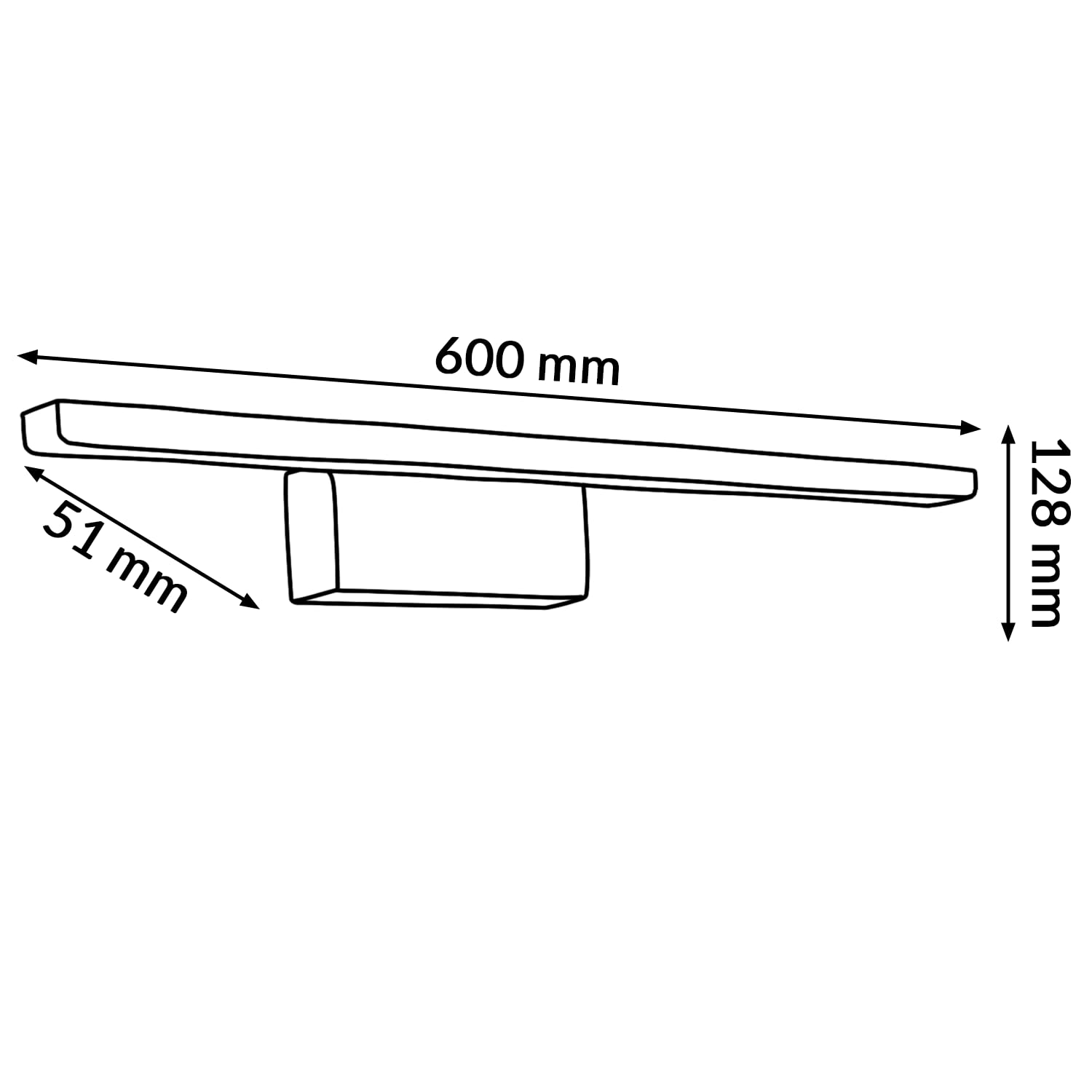 M Ledme - Applique murale LED pour miroir de salle de bain Plex 12W 60 cm, blanc neutre 4000K, étanche IP44, se fixe sur miroirs, meubles ou murs, 600X51X128mm (H)