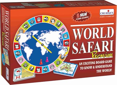 Image of Creative's World Safari Premium Educational Geography Board Games for Kids Age 9+, World Map Quiz Game with 864 Questions & Answers Countries, Capitals & General Knowledge Learning Game 2-6 Players