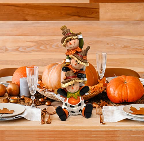 Gift Boutique Thanksgiving Decorations Scarecrow Tabletop Decor Fall Figurine Autumn Table Topper Decoration Cute Stacked Smiling Scarecrow Resin Holiday Centerpiece For Home Fireplace Mantle Shelf thumb #5