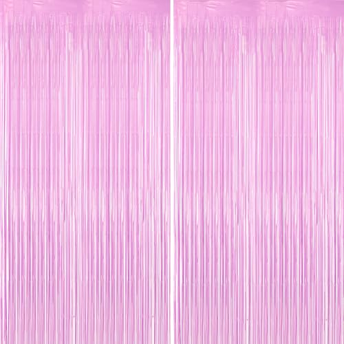 Image of Voircoloria 2 Pack Pastel Purple Foil Fringe Backdrop Curtains, Tinsel Streamers Birthday Party Decorations for Girl, Fringe Backdrop for Graduation, Baby Shower, Gender Reveal, Halloween Party