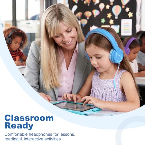 Image of AILIHEN I35 Kids Headphones for School with Mic, 93dB Safe Volume, Lakeblue | Wired On Ear Headphones for Girls Boys, 3.5mm Foldable Lightweight for Classroom Chromebook, Laptop, Computer, Tablet