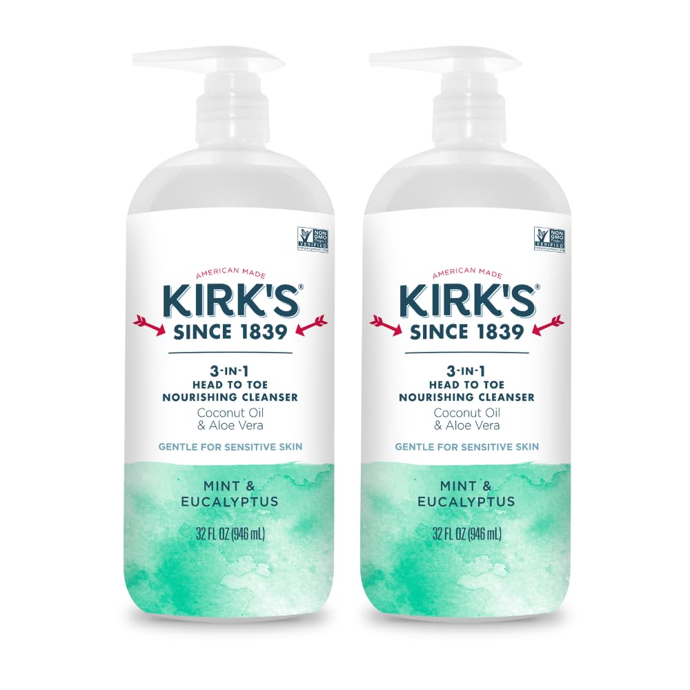 Kirk's 3-in-1 Head to Toe Nourishing Liquid Cleanser - for Men, Women, & Children - Premium Coconut Oil & Aloe Vera - Non GMO & Vegan - Mint and