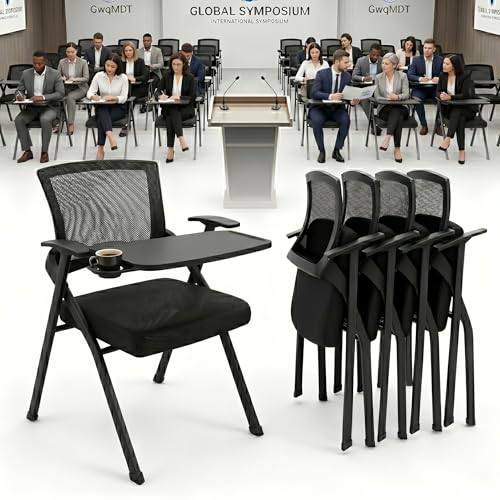 Image of [40 Pack] Folding Conference Room Chair with Writing Board & Cup Holder