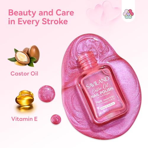 Image of SAVILAND Valentine Nail Polish Set: Quick Dry 6 Colors Cat Eye Nail Polish Shimmer Romantic Pink Series Magnetic Cateye Fingernail Polish with Magnet Stick DIY Manicure Gift for Women Girls10ml