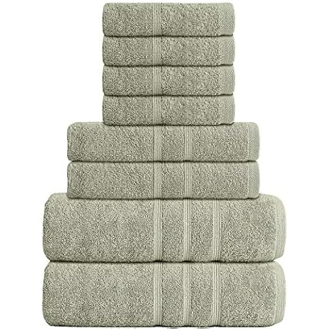 Luxury 8-Piece 100% American Combed Cotton Towel Set Includes 2 Extra Large Bath Towels, 2 Hand Towels, and 4 Washcloths Ringspun Cotton is Extra Absorbent and Super Soft (Green) Cover