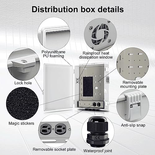Image of Namunanee Outdoor Electrical Junction Box with High Power Outlet, ABS Water Resistant Enclosure with Internal Mounting Panel & Hinged Cover (16 inch H* 12 inch L* 4 inch W)