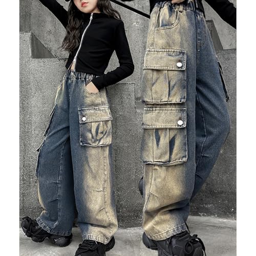 Baggy Jeans for Girls Pockets Cargo Adjustable Waist Wide Leg Pants Streetwear Cute Jeans for Girls Washed Denim Pants2