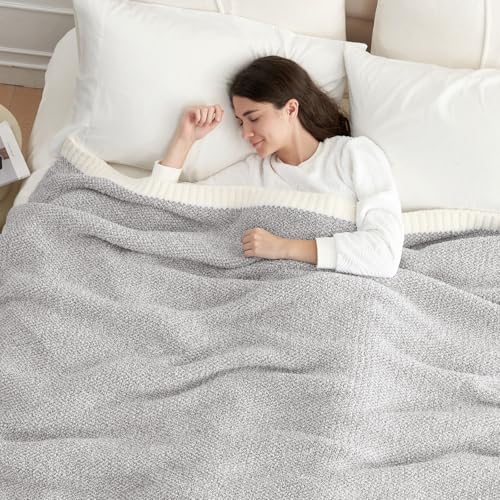 Image of Snuggle Sac Queen Size Bedding Blanket Grey Color, Super Soft Warm Blankets for Bed, Living Room, Luxurious Microfiber Blanket Dupes, Heather Grey, 90x90 inches