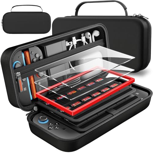 daydayup Funda para Switch 2 y 2 Protectores de Pantalla de Vidrio Templado con Marco Guía, Compatible con Nintendo Switch 2 - Funda Rígido de Transporte para Consola Switch 2 y Accesorios.