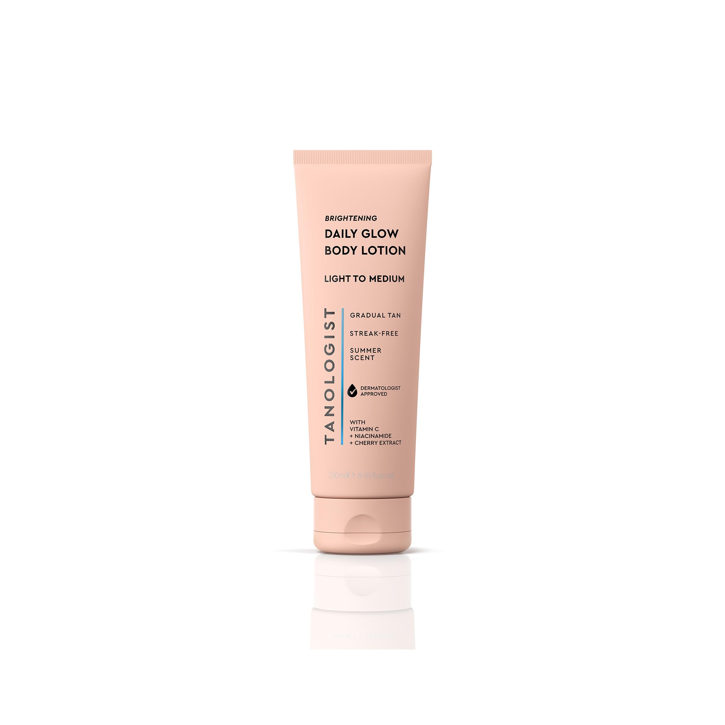 Tanologist Brightening Daily Glow Body Lotion- Light/Medium, Gradual Tanning Lotion, No Fake Tan Smell, Streak-Free & Natural Looking Self Tanner, Vegan, 8.45 fl. oz/250 ml Tube