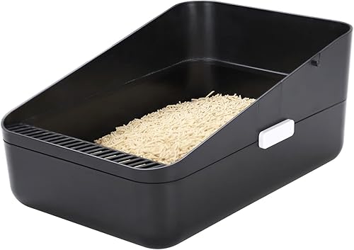 Sfozstra - Caja de arena abierta, con tamizado lateral duradero, segura y con olor, extraíble, fácil de limpiar, para gatos de hasta 8 libras (negro