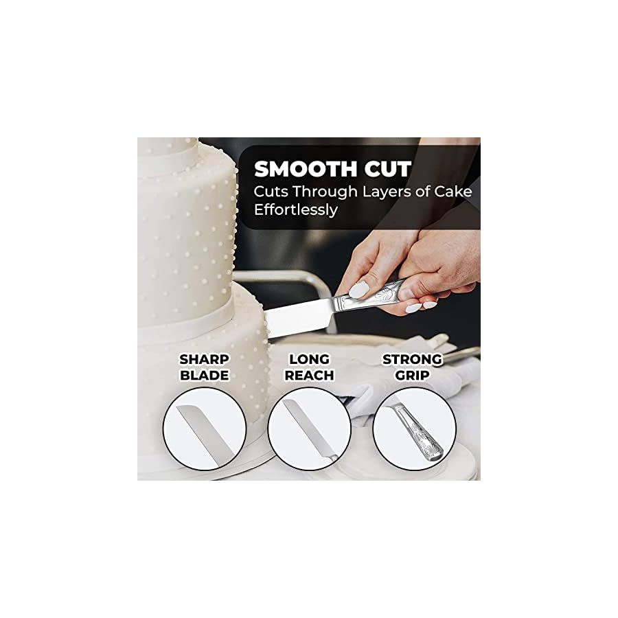 Orblue Wedding Cake Knife and Server Set - Premium, Beautifully Engraved Cutting Set - Elegant Keepsake for Newlyweds Silver