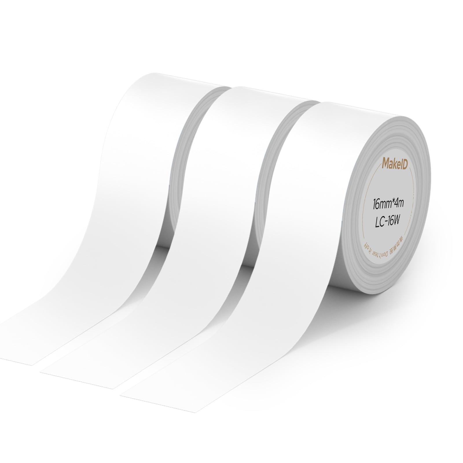 MakeID L1-C Label Maker Tape Refills, 3 Rolls 16mm x 4m (0.63" x 13'), Continuous Thermal Laminated Label Tape Replacement, Waterproof, Self-Adhesive