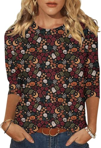 Woffccrd Womens Casual Christmas 3/4 Sleeve Crew Neck Tee Shirts Leopard Trees Shirts Graphic Tee Tops (XL,26J871 Multicolor)