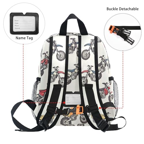 Fisyme Motocross Dirt Bike Vintage Toddler Backpack School Bag Kids Daypacks for Kindergarten Preschool Nursery Girls Boys, S4