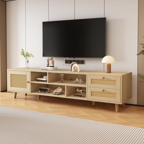 Merax TV Schrank 160 cm mit Rattan-Türen, Lowboard für Fernseher bis...