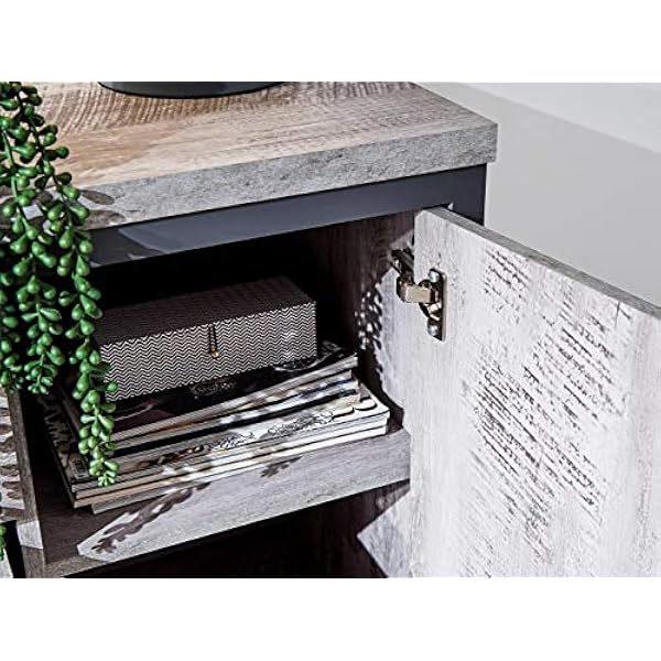 Home Source Boston Grande credenza con Maniglie in Metallo Industriale, Grigio, 2 Drawer 3 Door