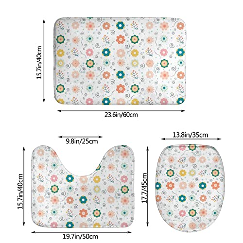UBINYSS Badematte + Konturmatte + Toilettendeckelbezug, Süße kleine Blume 3 Stück Badematte Set, mit rutschfester Klebeunterseite – Bild 3