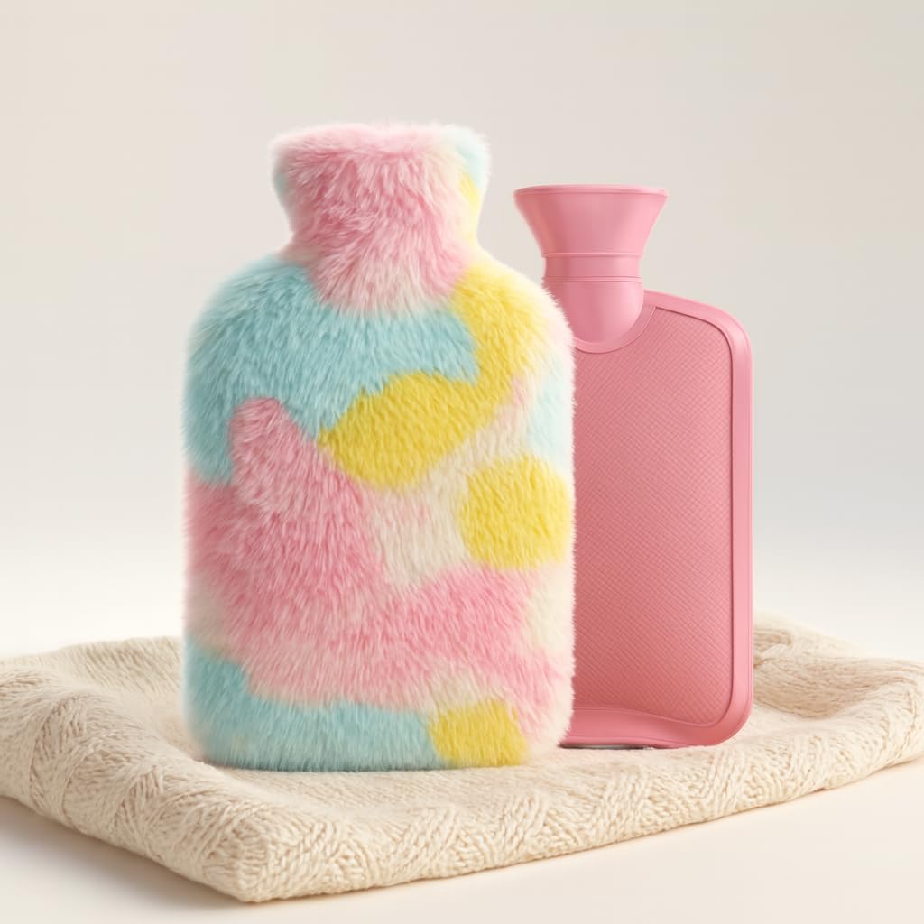 CLOUDTAB Hot Water Bottle with Soft Plush Cover 2000ml Medical Grade Silicone Hot Water Bag for Period Cramps, Back Pain Relief, Hot & Cold Therapy, Muscle Aches & Body Relaxation Heating Pad (Unicorn)