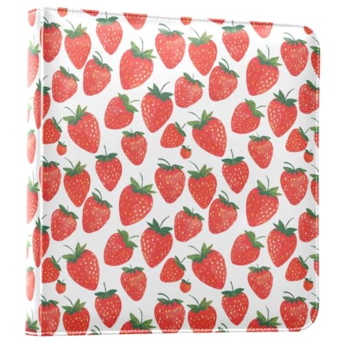 JIPONI Red Strawberrys Large Photo Album, DIY Leather Cover Scrapbook Albums for 4x6 5x7 6x8 Pictures, Self Adhesive Memory Book for Wedding, Baby, Family
