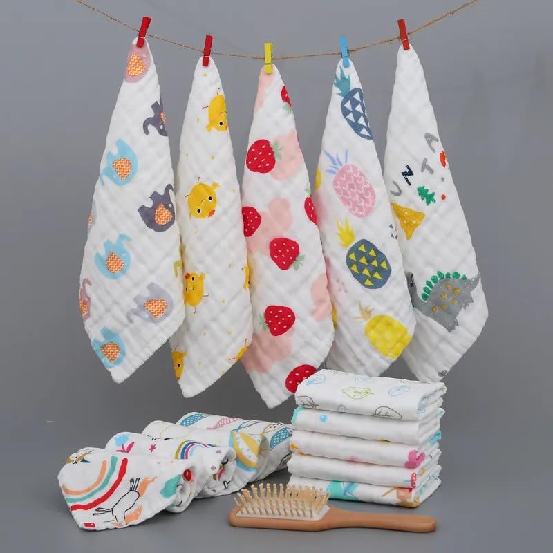 THE PURE NEST Muslin Cotton Baby Face Towels | 6-Layer Extra Soft Newborn Napkins, Hypoallergenic & Reusable | Baby Hankies for Infants, Toddlers & Kids | Pack of 5 | 24×24 cm