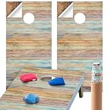 Feifeiya 2 Pcs Wood Grain Cornhole Wraps for Boards 24.5' x 48.5' Vinyl Decals and Wraps Fall Festival Carnival Game Bean Bag Toss Game Stickers for Corn Hole Indoor Outdoor Use, Boards Not Included