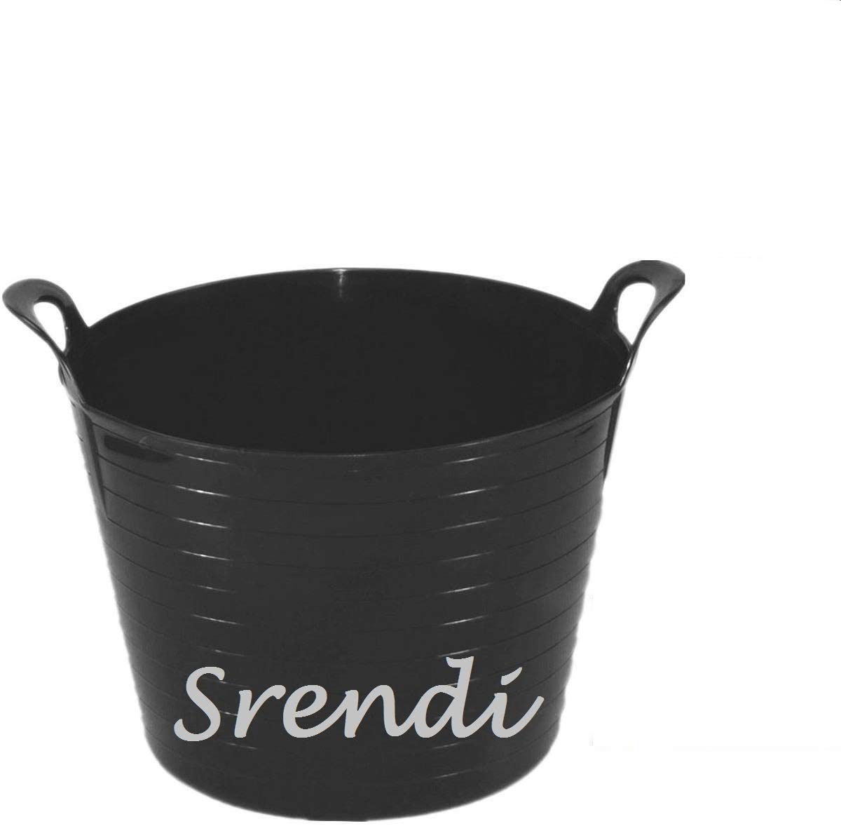 Srendi® 42 Litre Large Flexi Tub Garden Home Flexible Colour Rubber Storage Container Bucket Polyethylene Flex Tub- MADE IN U.K. (Black)