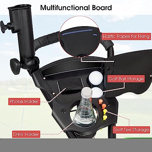 Tangkula Lightweight Aluminum Collapsible 3 Wheels Golf Push Cart with Elastic Strap, Umbrella & Cup Holder, Scoreboard Storage & Foot Brake - Image 3