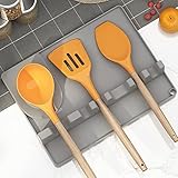 Sanmud Silicone Spoon Rest,2in1 Upgraded Utensil Rest with Drip Pad for Multiple Utensil, Utensil Holder & Spoon Rest for Kitchen Counter or Stove Top, Include 5 Slots & 1 Spoon Holder,Grey