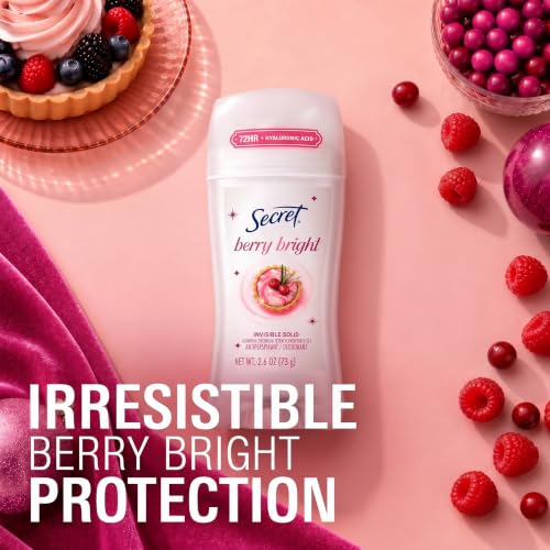 Secret Antiperspirant Deodorant for Women, Berry Bright Scent, 2.6 oz | 72HR Holiday Sweat & Odor Protection | Limited Edition | Gentle Invisible Solid | pH Balancing Minerals & Pro-Hyaluronic Acid - image 9