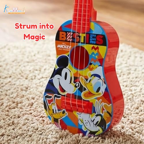 Image of Mickey Guitar for Kids (Big) - 4-String Musical Toy with Adjustable Tension, Fingerstyle Tab & Pick | Disney Mickey Mouse Theme | Portable Educational Gift for Boys & Girls Age 3+