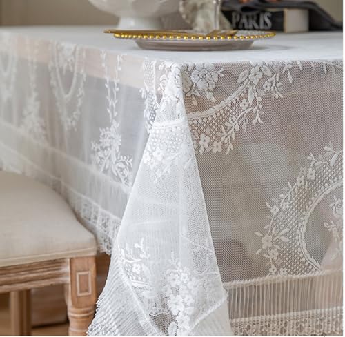 Nappe de table rectangulaire polyester dentelle brodée florale - 7