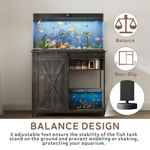 Image of 40-50 Gallon Fish Tank Stand with Sliding Barn Door & Power Outlets