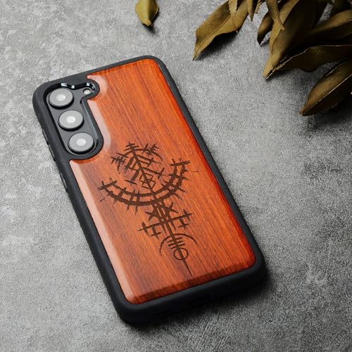 Étui en bois rigide pour Samsung S23 avec gravure artisanale viking