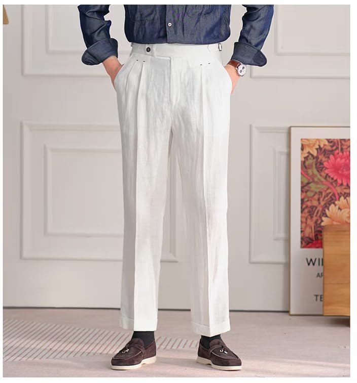 Men's Vintage Linen Pants Summer Lightweight Premium Dress Pants for Prom Party Dinner3