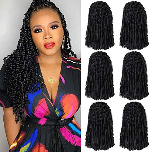 6 Packs Spring Twist Braiding Hair Spring Twists Bomb Twist Hair Synthetic Fiber Fluffy Twist Crochet Braids Low Temperature Twist Crochet Hair for Black Women Braiding Hair(12inch,1B)