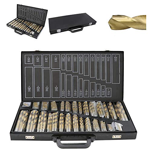 Herrselsam Ensemble de forets en métal 230 pièces, Ø 1-13mm - Forets hélicoïdaux en titane revêtu - Forets en acier HSS - Forets en bois - Coffret de...