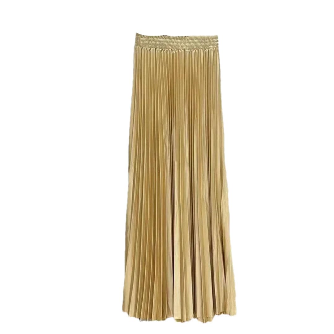 Adhdyuud 2da9144 plisowana spódnica dla kobiet, wysoka talia, drapowana, elastyczna talia, wszechstronna, elegancka, jednokolorowa, długa spódnica, żółty, Rozmiar uniwersalny