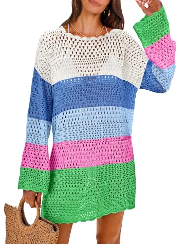 ANRABESS Women Swimsuit Crochet Swim Cover Up 2025 Summer Bathing Suit Swimwear Mesh Knit Beach Dress Vacation Outfits