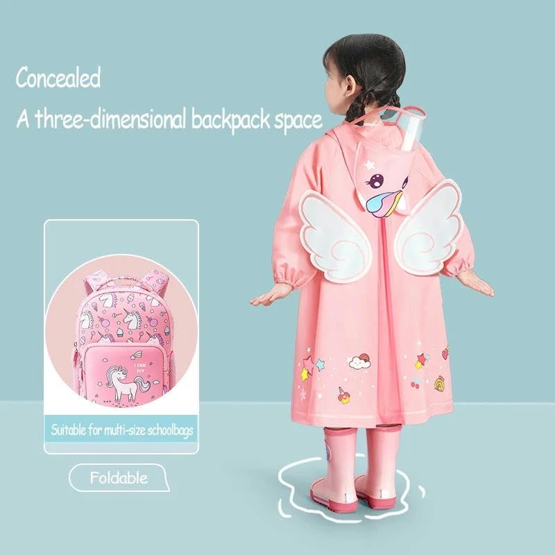 Image of Bold N Elegant 3D Kids Cartoon Soft Luxurious Waterproof Raincoat Rain Jacket Rain Suit with Backpack Space and a complimatory Storage Pouch for Kids Boys n Girls