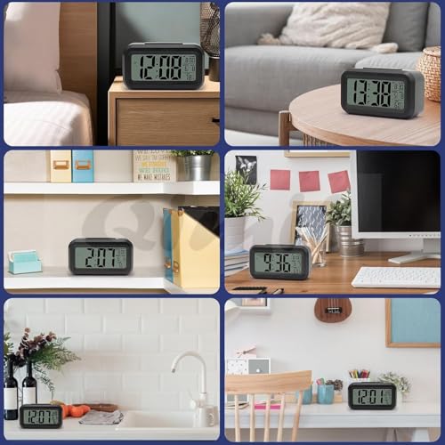 Image of Reacher Black Digital Alarm Clock Table Clock for Students, Home, Office, Corporate with Automatic Sensor, Date & Temperature