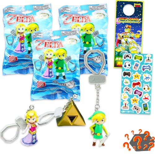 Legend of Zelda Blind Bags 3 Pack - Bundle with 3 Video Game Backpack Buddy Keychain Mystery Figures Plus Stickers, More | Legend of Zelda Bag Clips for Adults