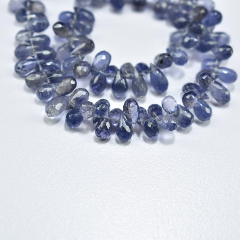 Perles en iolite naturelle en larme pour réparer et monter vos colliers