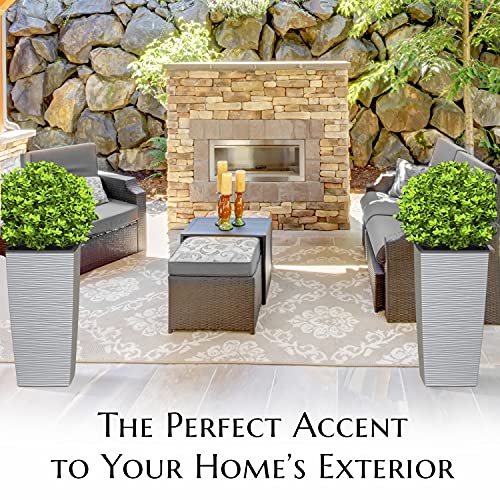 Janska By Mueller M-Resin Heavy Duty Tall Planter, Indoor/Outdoor Grande Plant, Tree, Flower Pot, 2-Piece Set, 24”, Modern Design, Built-In Drainage, Light Gray #TOP3