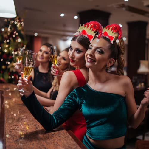 Red Sequin Santa Hat Headband With Gold Tone Glittery Crown, Christmas Themed Hair Accessories For Holiday Parties, Ugly Sweater Party Accessory For Girls, 9.5 Inches Tall, One Size Fits Most #TOP6