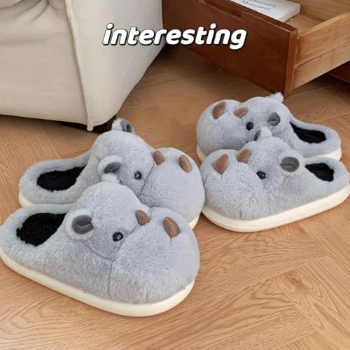 Jfxgjuv Rhino Slippers, Funny Plush hippo animal slippers for women men, Non-slip Indoor Outdoor fuzzy Hippo house Cotton Shoes3
